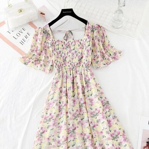 Polka Dot Chiffon Dresses Waist Short-sleeved Lotus Leaf Sleeve Square Collar Dress Summer French Bellflower Vestidos New Z791
