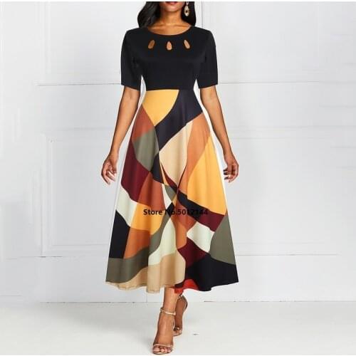 Evening Party Summer Maxi Dress Women 2019 Short Sleeve Floral Yellow & Black Elegant A-line Large Dress For Ladies with pocket