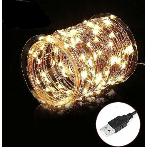 Waterproof 10m 100 Led Fairy String Lights USB Powered Copper Wire Lights for Bedroom Party Wedding Christmas Decorative Lights