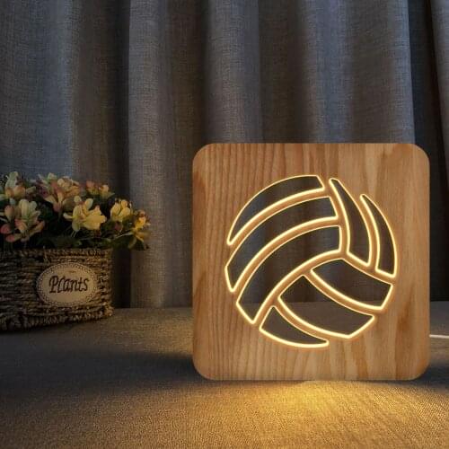 Volleyball 3D Wooden Lamp Led Usb Night Light Hollow Carving Table Lamps for Home Bedroom Decor Creative Gifts