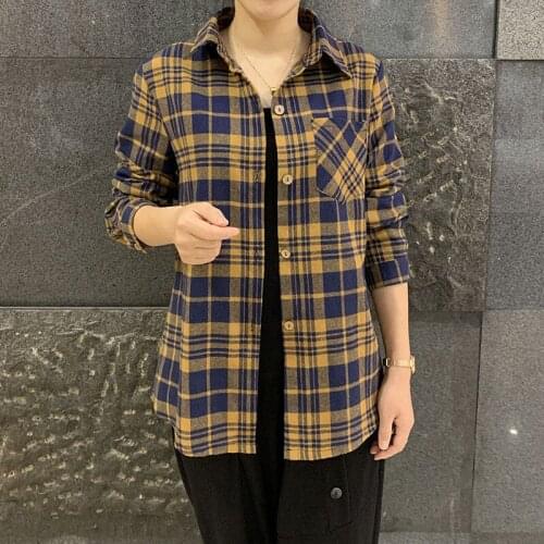 Middle-Aged Elderly Womens Clothing Early Autumn Top Plaid Striped Mothers Clothing with Cotton All-Matching Graceful Autumn