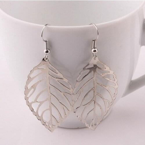 Hollow Leaf Drop Earrings Women Gold Silver Color Double Big Leaves Eardrop Dangle Charm Feather Ear Pendientes Fashion Jewelry