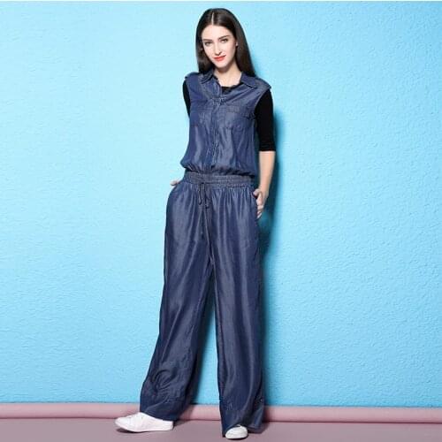Autumn jumpsuit womens fashioned jumpsuit Waist Drawstring loose Tencel denim jumpsuits Twinset NW17B1095-1