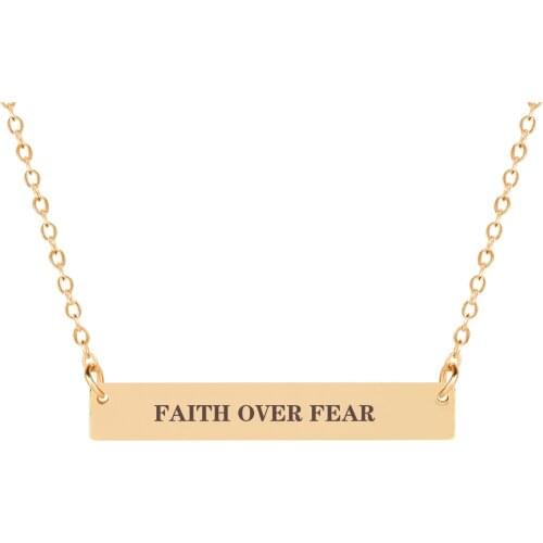 FAITH OVER FEAR Female Carved Letters Personality Horizontal Bar Clavicle Necklace Creative Jewelry Women Girl