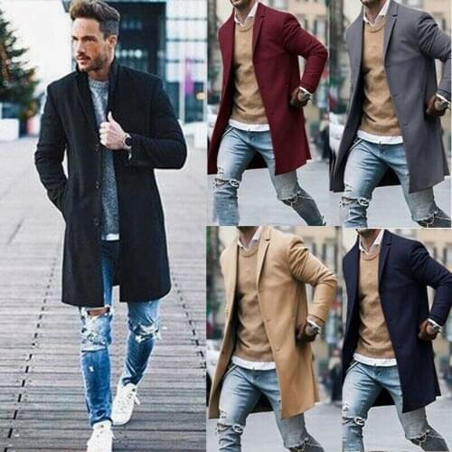 Winter Warm Soft Mens Wool Coat Trench Coat Outwear Overcoat Long Sleeve Button Up Jacket Top