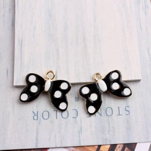 10pcs 25*18MM Fashion DIY enamel polka dot bowknot bow charms for bracelet metal alloy necklace pendants dangle jewelry making