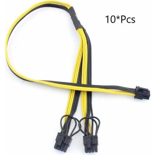 10Pcs PCI-E PCIE 6Pin to Dual 8Pin 6+2Pin Adapter Cable Graphics GPU Video Power Cable 16AWG+18AWG for Miner Mining