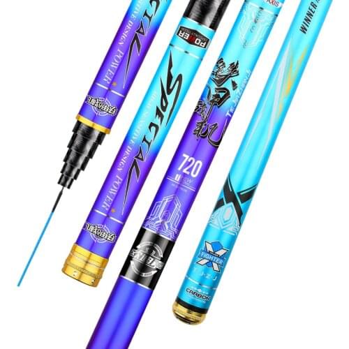 3.6m-12m Power Hand Rod 56T Carbon Fiber Blue Sturgeon Fishing Olta De Pesca Hand Pole Ultra-light and Super Hard Fishing Stick