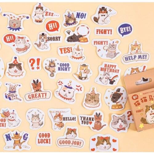 45pcs Cute Box Cats Animal Sticker Scrapbooking Stationery Mixed Style Toys For Suitcase Laptop Bike Luggage Sticker New