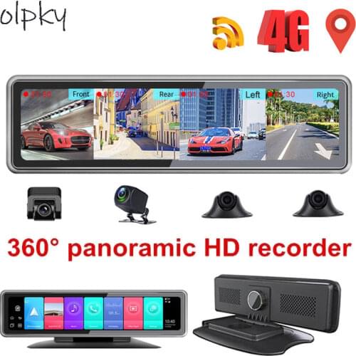 4G Android 9.0 Car DVR Camera Dash Cam Auto Video Recorder 360 Panaromic Camera Rear View Mirror 4CHs ADAS WiFi GPS Navigation