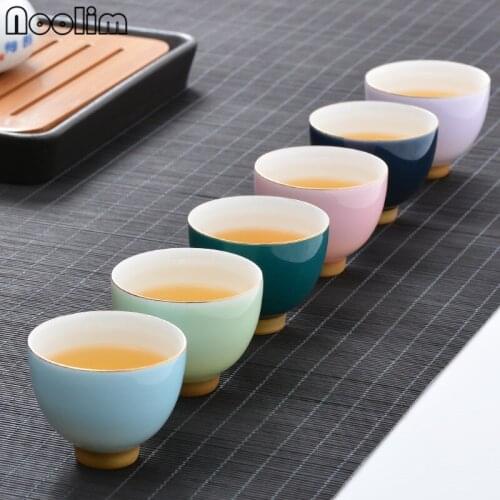 6Pcs/Set Colorful Ceramic Glaze Master Tea Cup Gold Edge Office Teacups Porcelain Chinese Kung Fu Water Mug Drinkware