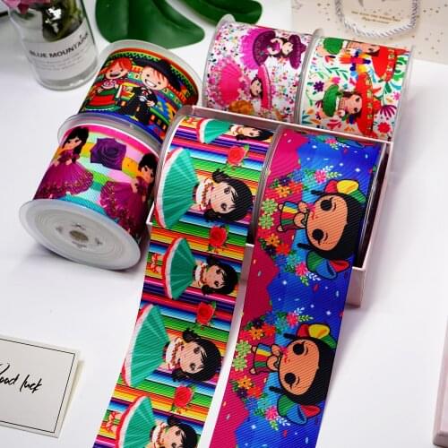 DIY Cartoon Mexican Style Printed Grosgrain Ribbon For Craft Supplies Sewing Accessories 5 Yards. 25317