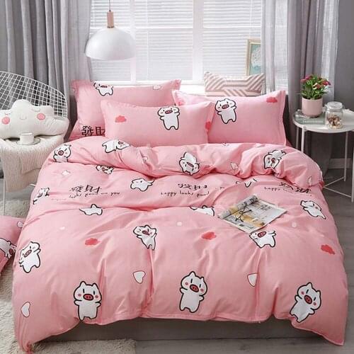 Kawaii Pig Cartoon Duvet Cover Set For Kids Pink Bedding Set Twin Full Queen King Size Soft Printed Quilts Home Bed Sheets