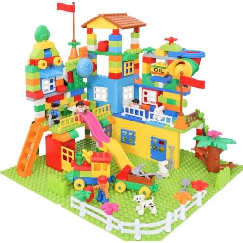 DIY Colorful City House Roof Large Particle Building Blocks Castle Educational Toys Children Compatible Assembly Creative 113PCS