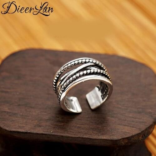 DIEERLAN Vintage Silver Color Multi-layer Rings for Women Adjustable Opening Rings Finger Jewelry