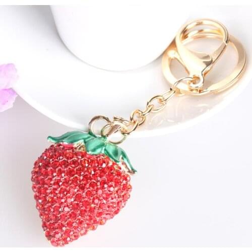 Strawberry Red Lovely Charm Pendent Pendant Crystal Purse Bag Car Key Ring Chain Jewelry Gift Fruit Series New Fashion