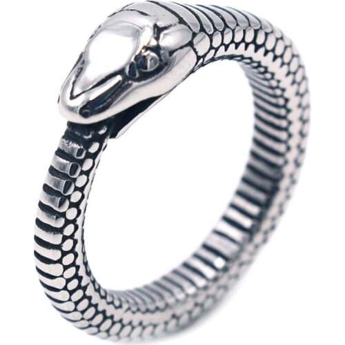 Punk Snake Ring For Men Women Stainless Steel Party Jewelry Gothic Silver Exaggerated Gift