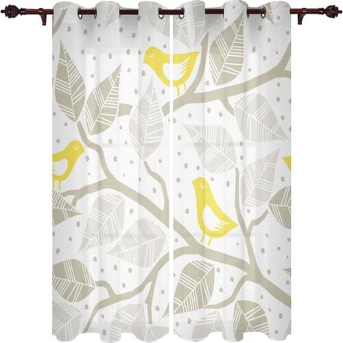 Leaves Bird Garden Lines Kitchen Curtain Kids Bedroom Living Room Balcony French Windows Curtain Fabric Pergola Bathroom