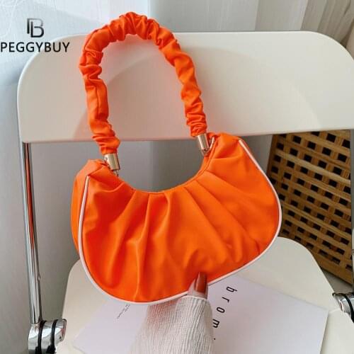 Fashion Women Pleated Solid Color Underarm Shoulder Bag Casual Ladies Top-handle Small Hobos Handbags Purse