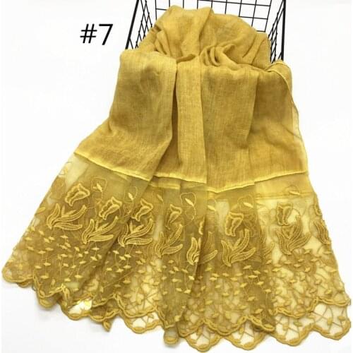 Fashionable Two sides Lace Floral Scarf Shawl Women Wrap Cotton Soft Islam Muslim Hijabs Turban Ladys Headscarf Stole 75*180cm