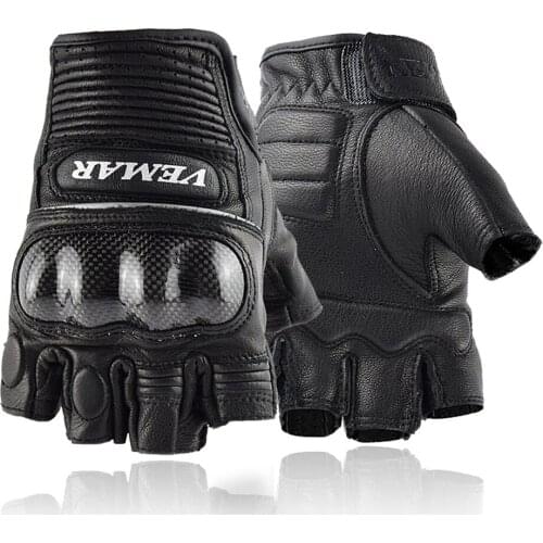Retro Motorcycle Gloves Half Finger Mitten Vemar Gloves Fingerless Sheep Cow PU Leather Summer Moto Racing Cycling Gloves
