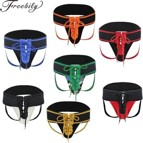 Mens Jockstrap Underwear Footballer Lace Up Waistband Front Lacing Drawstring Sexy Sissy Lingerie Mens Thongs String Homme