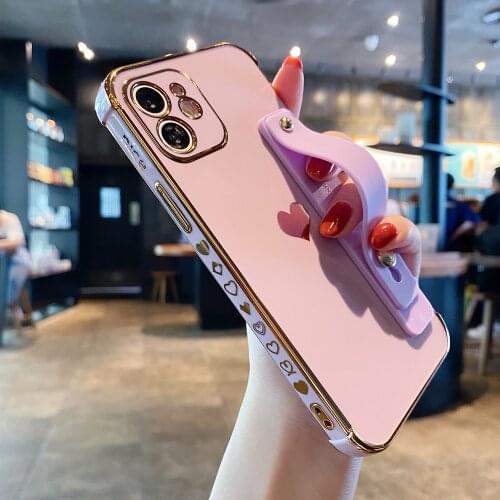 6D Plating Wristband Bracket Phone Case for IPhone 12 Pro Max 12Pro XR X XS 11 Pro Max 7 8 Plus Cover Soft Silicone Coque Funda