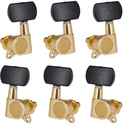 A Set of 6 Pcs gold Sealed Gear Tuning Pegs tuners with black Rectangular handle Machine Head For Acoustic Electric Guitar parts