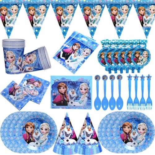 Disney Frozen 2 Cartoon Theme Party Disposable Tableware Set Paper Cups Plates Baby Shower Kids Birthday Party Decor Supplies