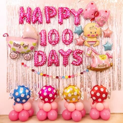 Happy 100 Days Balloon Backdrops Decorations Baby Shower Candy Balloon Kit Pink Blue Balloon Set
