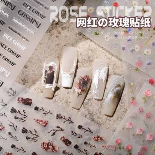 New Craft Transparent Bottom Nail Art 3D Nail Art Sticker Rose Zou Chrysanthemum Letter Thin Transparent Art Decoration Sticker