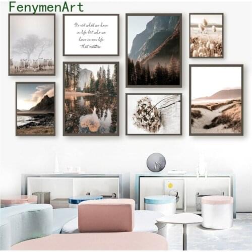 Mountain Lake Wall Art Poster Nordic Photography Print Autumn Nature Landscape Canvas Painting for Home Living Room Decor