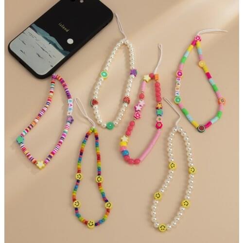 New Ins Trendy Colorful Macaron Beads Chain Mobile Phone Chains Anti-lost Handmade Charm Acrylic Cord Lanyard For Women Girls