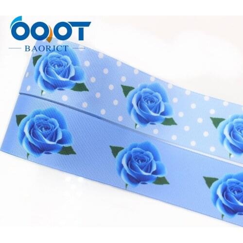 OOOT BAORJCT I-191016-2457,38mm,10yards Rose flower Thermal transfer Printed grosgrain Ribbons,Clothing DIY handmade materials