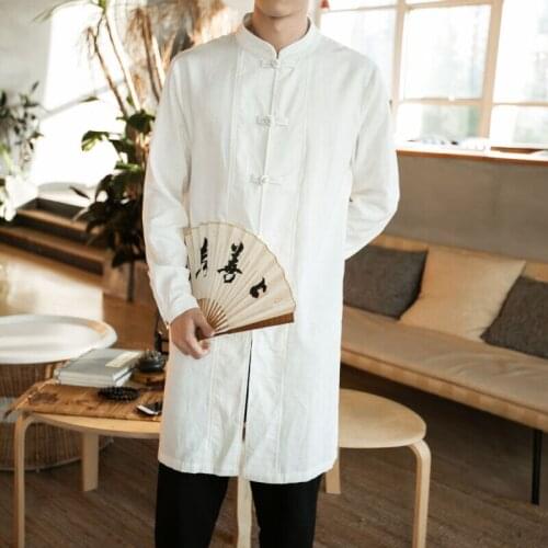 Men Kung Fu Tai Chi Cotton Linen Coat Long Uniform Chinese Traditional Tang Suit Long Sleeve Stand Collar Single Breasted 2020