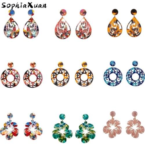 Polynesian Earring Party Hawaiian Acrylic Drop Earrings Vintage Bohemia Big Dangle Earring Fashion Jewelry for Women Gifts 2021