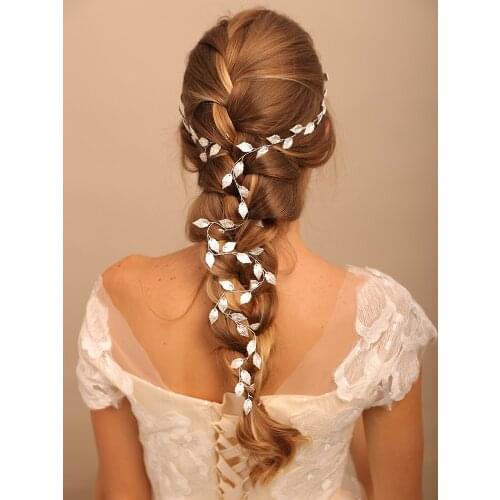 Vintage Silver Leaves Long Hair Vine 100cm Wedding Head Accessories Party Prom Girls Headbands Bridal Headdresses for hair
