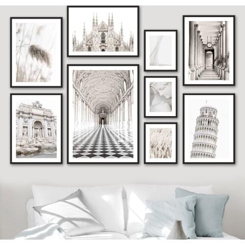 Rome Trevi Fountain Milan Cathedral Scape Wall Art Canvas Painting Nordic Posters And Prints Wall Pictures For Living Room Decor