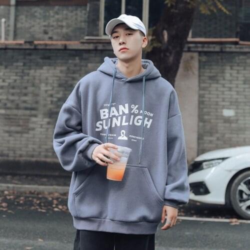 Sweatshirt Mens Autumn Winter Hooded Coat Printed Letter Classic Big Pocket Pullover Loose Warm Male Hip-hop Street Tops