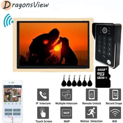 DragonsView 10 Inch Wifi Video Door Phone Intercom for Home Wireless 960P Doorbell RFID Password Unlock Record Motion Detection