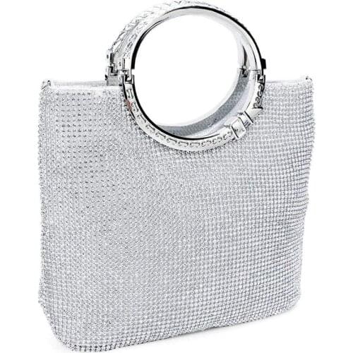 Womens Handbag Rhinestone + satin Bag Evening Bags Wedding Clutch Purse(Silver)