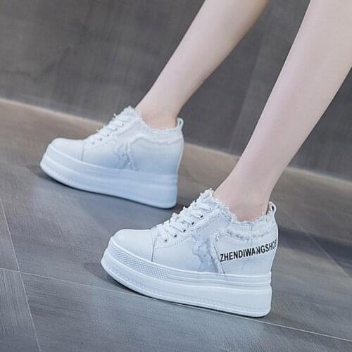 2020 Autumn Spring Women Sneakers Canvas Casual Shoes Flat on Platform Shoes White Increasing Vulcanize Shoe zapatos mujer 8422G