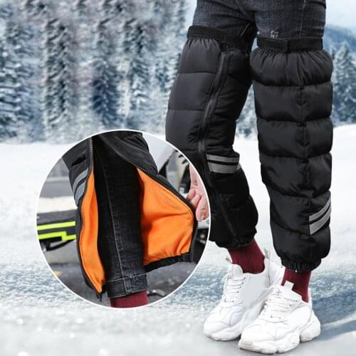 Electric Motorcycle Warm Knee Pads Winter Down Cotton Padded Cycling Waterproof Zipper Knee Pads Reflective Strip Design