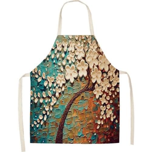 1 Pcs 68cmx55cm Plant Flower Aprons for Woman Sleeveless Apron Home Cotton Linen Apron Kitchen Cooking Bibs Cleaning Tools