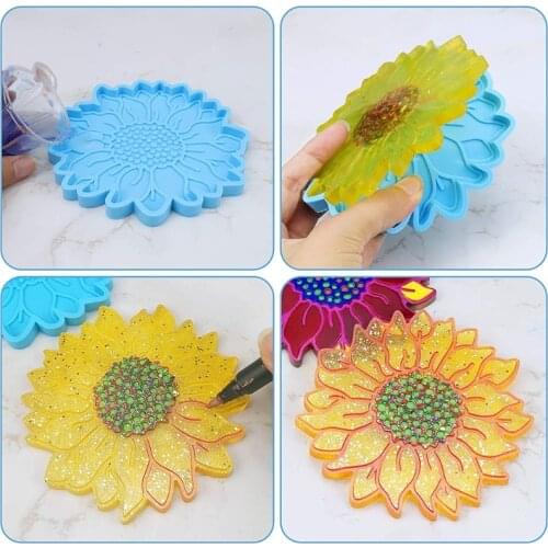 2 Pcs Sun Flower Tray Epoxy Resin Mold Serving Plate Casting Silicone Mould DIY Crafts Cup Mat Coaster Making Tool Drop shipping