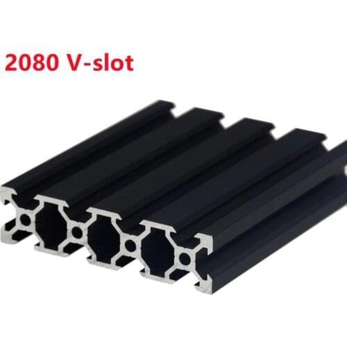 2Pcs/lot BLACK 2080 V-Slot European Standard Anodized Aluminum Profile Extrusion 100-500mm Length Linear Rail for CNC 3D Printer