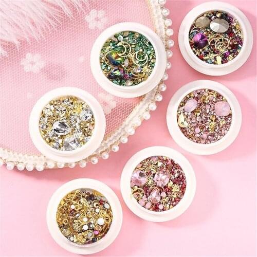 1 Box Mixed 3D Rhinestones Nail Art Decorations Crystal Gems Jewelry Gold AB Shiny Stones Charm Glass Manicure Accessories 2021