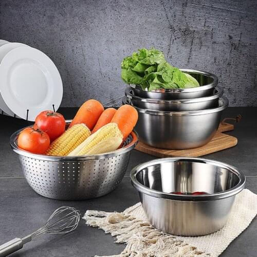 5 Pack of Stainless Steel Mixing Bowls Food Colander, Kitchen Fruit Vegetable Strainer