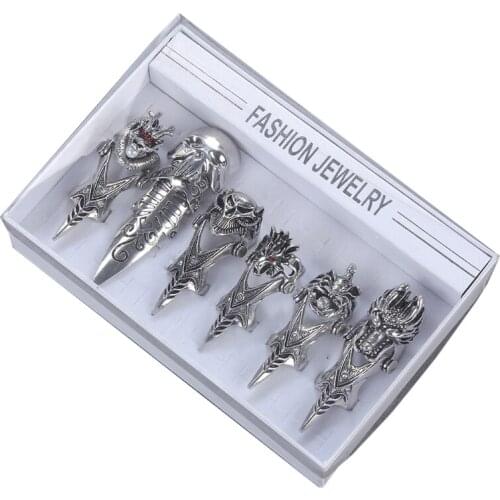 Double Ring Punk Rock Gothic Hinged Loop Activity Finger Armor Ring for Men Women Halloween Cosplay Costume Accessories