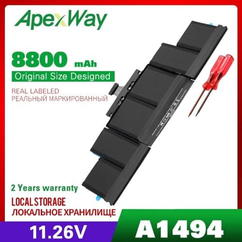 Apexway 11.26V 8800mAh Laptop Battery A1494 for Apple Macbook Pro A1398 Retina (Late 2013 Me293 & Mid 2014 Me294)